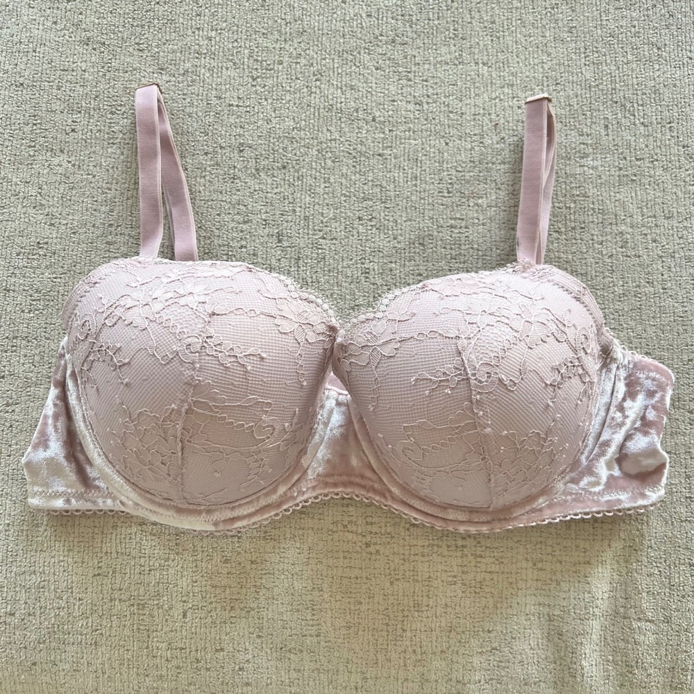 Victoria's Secret Dream Angels Lined Demi Bra 36D Pink Lace Velvet Underwire